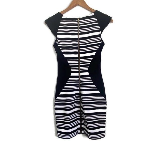 Express Black & White Striped Sheath Dress Sz 0 - Picture 2 of 13